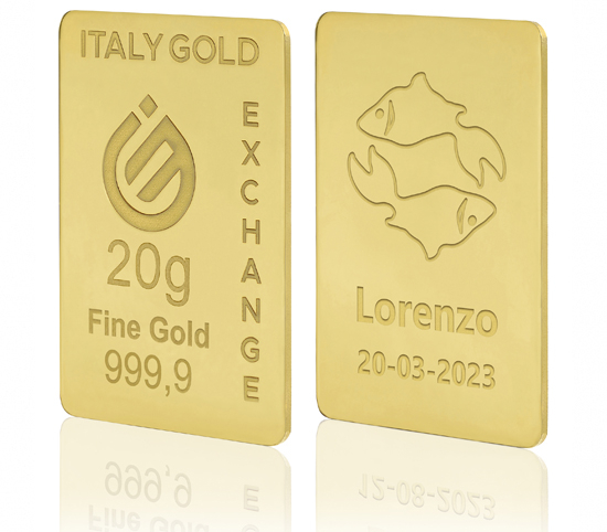 Lingot Or 24 ct de 20 g. signe du zodiaque Poissons IGE GOLD